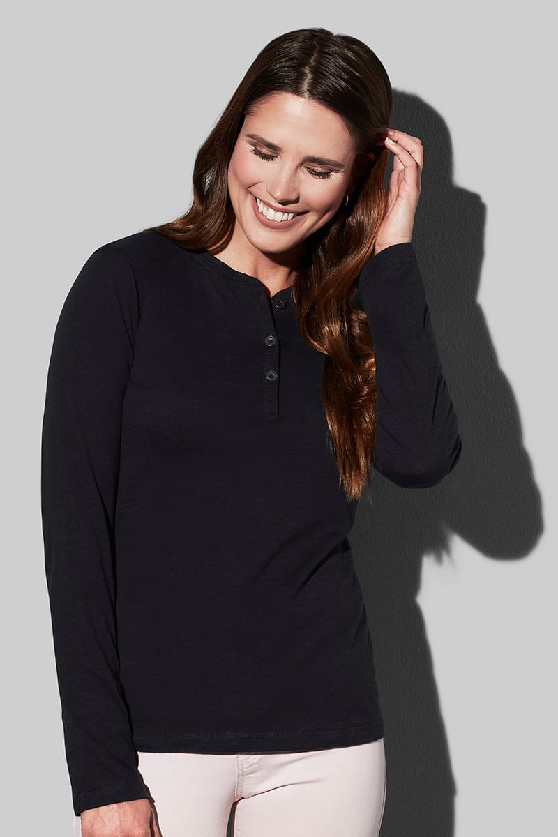 Sharon Henley Long Sleeve - T-shirty z długim rękawem, okrągłym dekoltem i guzikami dla kobiet model 1